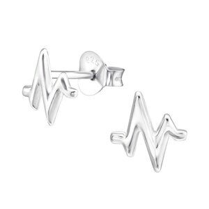 Sterling Silver Heart Beat Stud Pulse Earrings